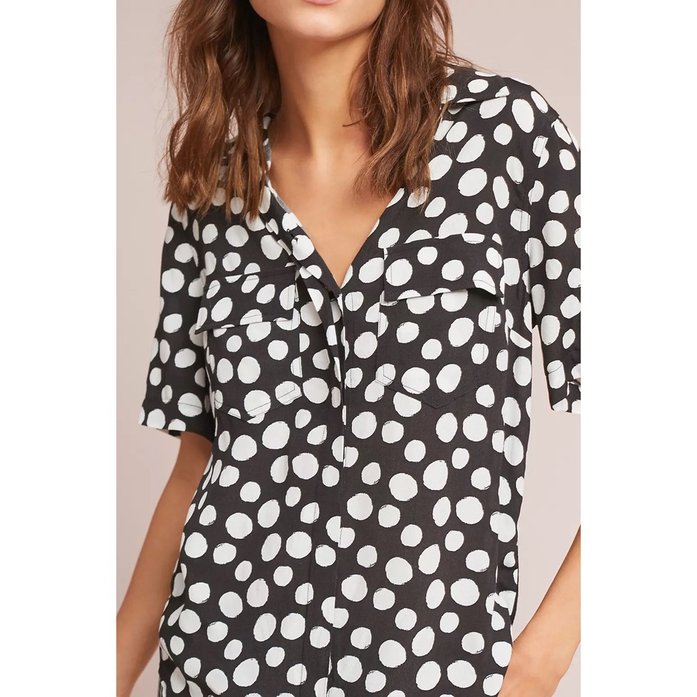 Anthropologie Porridge Bergen Buttondown Shirt Blouse Polka Dot Black White M